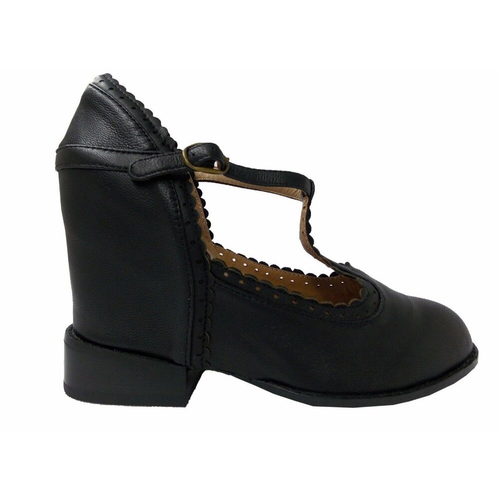 Jeffrey Campbell Black Leather T-Strap Mary Jane Wedge Platform Shoes  US 10